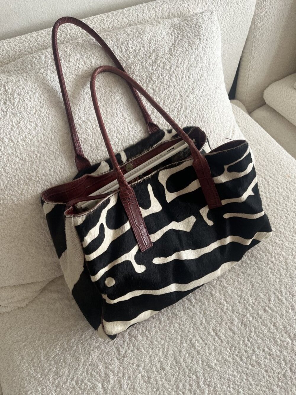 Large Maurizio Taiuti Zebra Print Pony Hair Tote - Picture 3 of 9